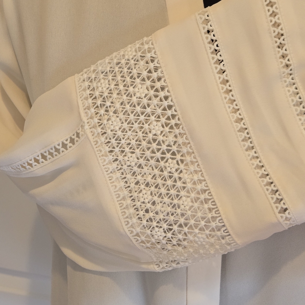 THE LIMITED Flowy Cream Button Down Blouse Embroidered Design sz small - Picture 4 of 6